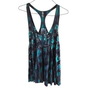 FREE PEOPLE Green & Black Floral Racerback Flowy Tank